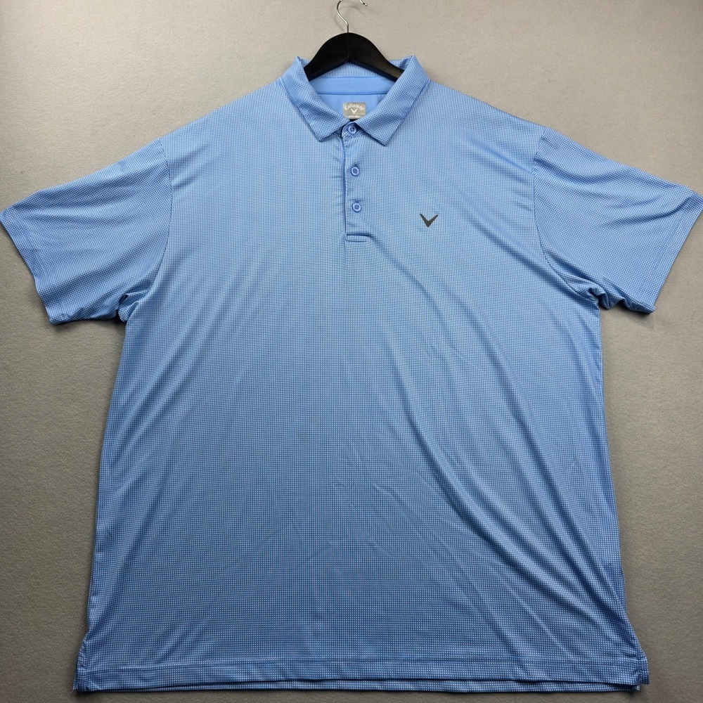 Callaway Opti-Dri Mens XXL Blue White Micro Check Golf Polo Shirt Short Sleeve